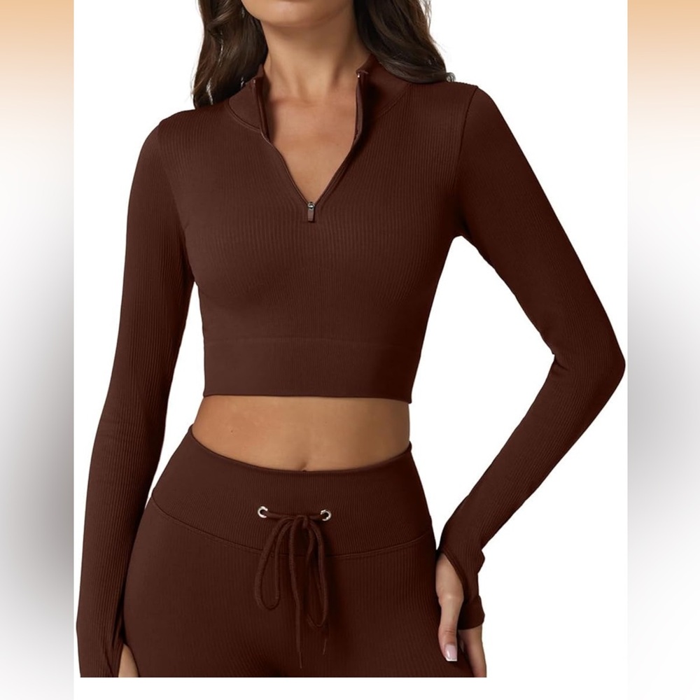 Women's Brown Ribbed Active Set - Picture 9 of 10
